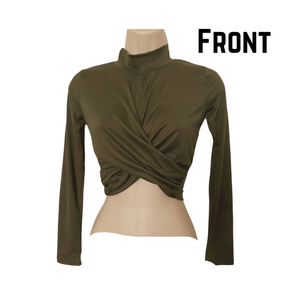 Long-sleeve Crop Top Dark Olive Green